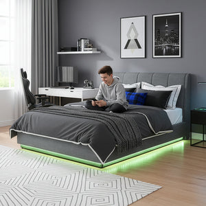 Letto Contenitore Tröstiar con Apertura a Ribalta e Luce LED Letto Matrimoniale 160x200 cm Antracite [en.casa]