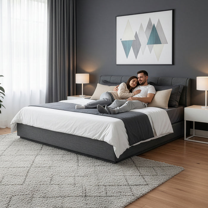 Letto Contenitore Tröstiar con Apertura a Ribalta e Luce LED Letto Matrimoniale 160x200 cm Antracite [en.casa]
