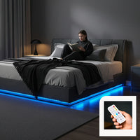 Letto Contenitore Tröstiar con Luce LED Letto Matrimoniale con Materasso 180x200 cm Antracite [en.casa]