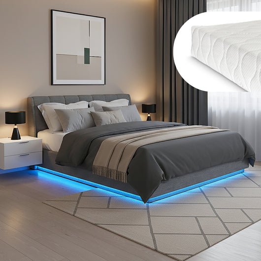 Letto Contenitore Tröstiar con Luce LED Letto Matrimoniale con Materasso 180x200 cm Antracite [en.casa]
