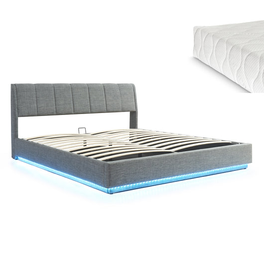 Letto Contenitore Tröstiar con Luce LED Letto Matrimoniale con Materasso 180x200 cm Antracite [en.casa]