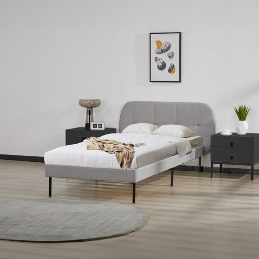 Letto Singolo Porvoo 90x200 cm Testiera Imbottita Rivestimento in Tessuto - Grigio [en.casa]