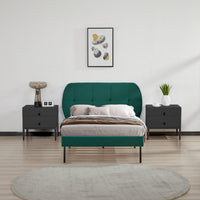 Letto Singolo Porvoo 90x200 cm Testiera Imbottita Rivestimento in Velluto - Verde Scuro [en.casa]