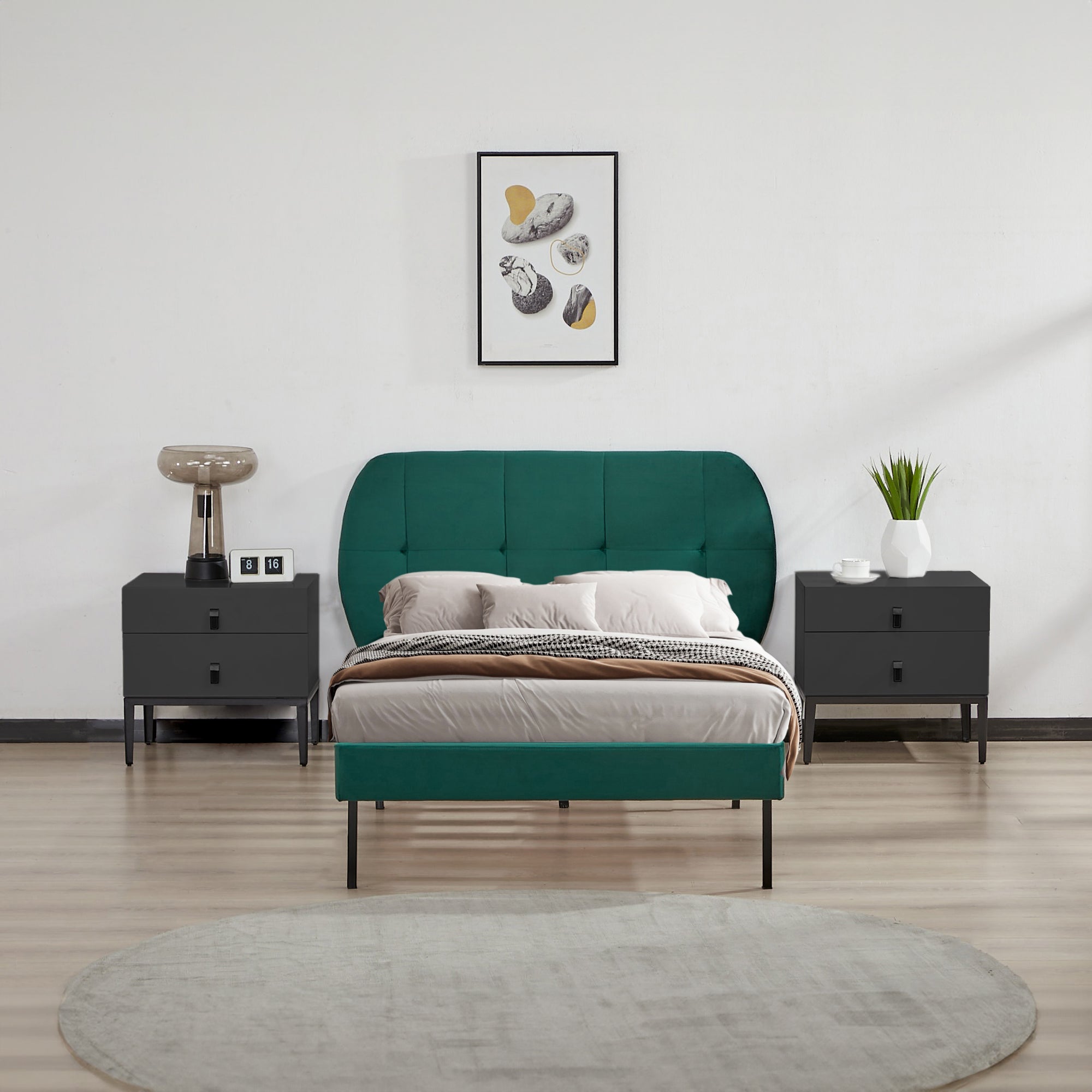 Letto Singolo Porvoo 90x200 cm Testiera Imbottita Rivestimento in Velluto - Verde Scuro [en.casa]