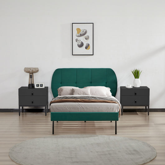 Letto Singolo Porvoo 90x200 cm Testiera Imbottita Rivestimento in Velluto - Verde Scuro [en.casa]