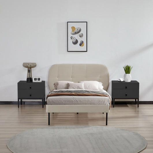 Letto Singolo Porvoo 90x200 cm Testiera Imbottita Rivestimento in Velluto - Beige [en.casa]