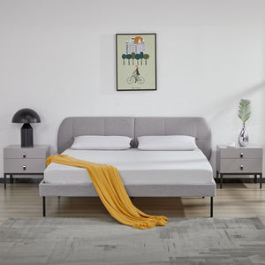 Letto Matrimoniale Porvoo 160x200 cm Testiera Imbottita Rivestimento in Tessuto - Grigio [en.casa]