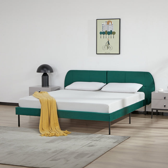 Letto Matrimoniale Porvoo 160x200 cm Testiera Imbottita Rivestimento in Velluto - Verde Scuro [en.casa]