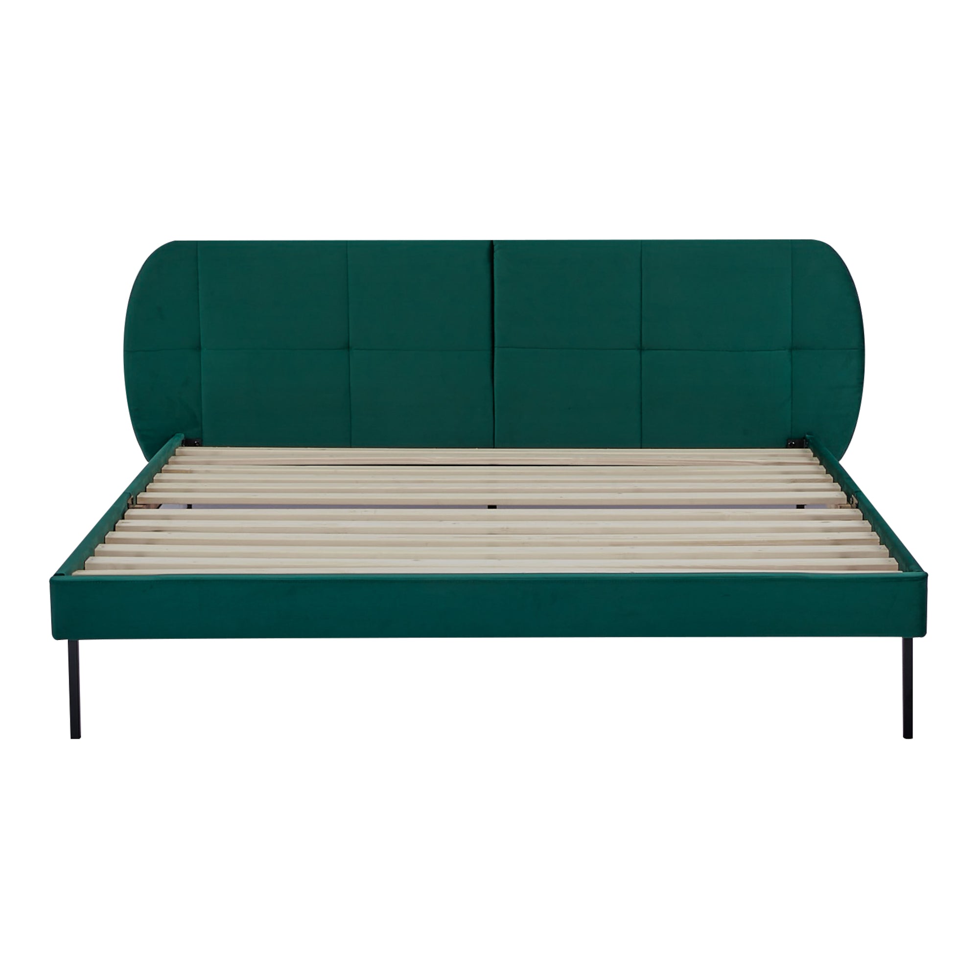 Letto Matrimoniale Porvoo 160x200 cm Testiera Imbottita Rivestimento in Velluto - Verde Scuro [en.casa]