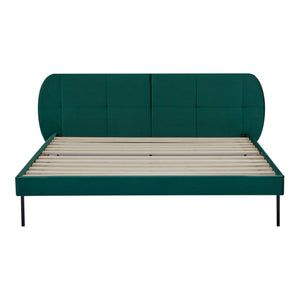 Letto Matrimoniale Porvoo 160x200 cm Testiera Imbottita Rivestimento in Velluto - Verde Scuro [en.casa]