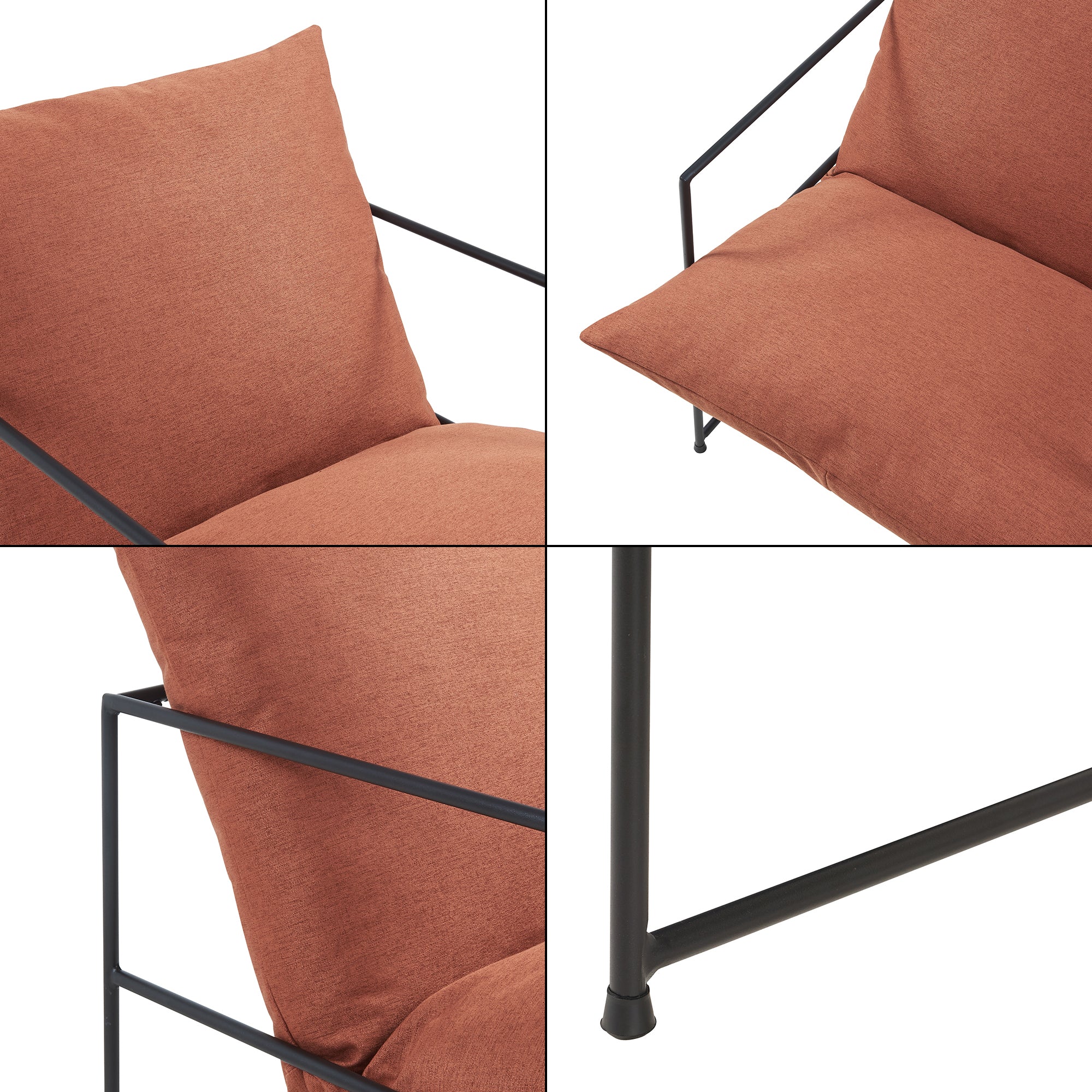 Poltrona Utsjoki con Cuscino Imbottito Sedia Relax 90 x 61 x 70 cm Nero / Arancione [en.casa]