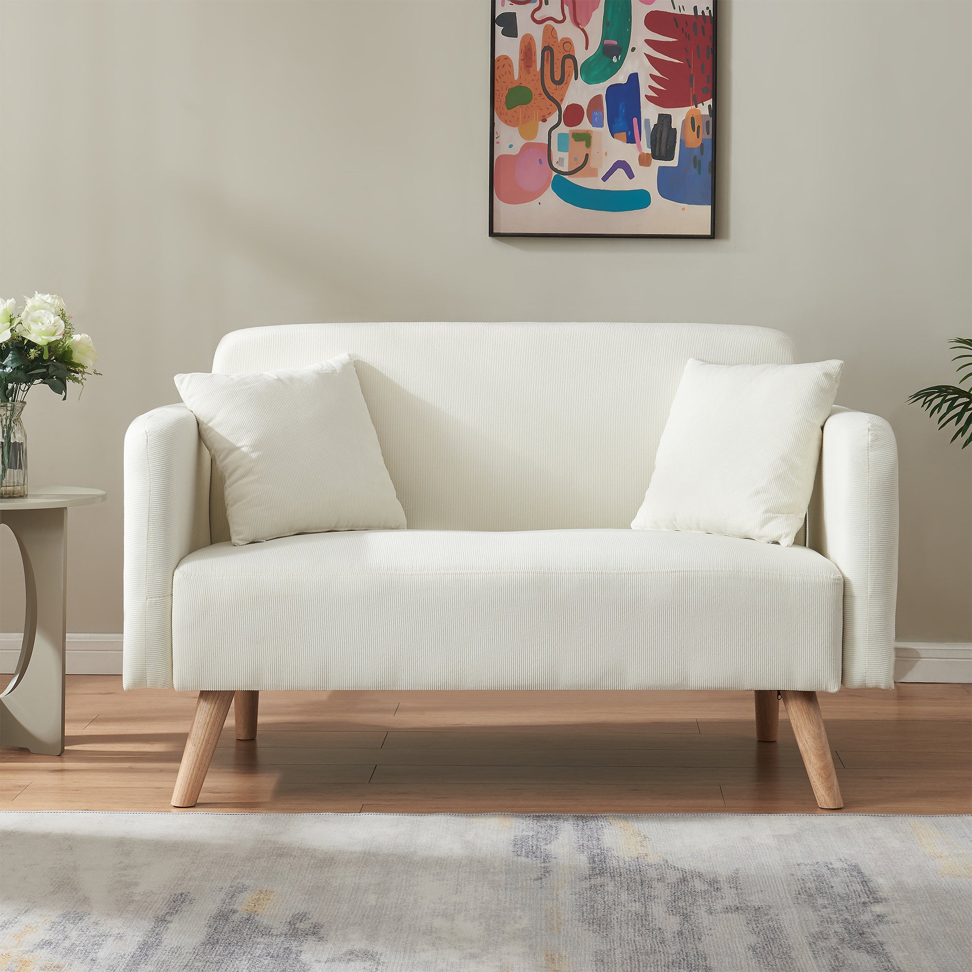 Divano Midt a 2 Posti in Velluto a Corde con Braccioli e 2 Cuscini - Beige [en.casa]