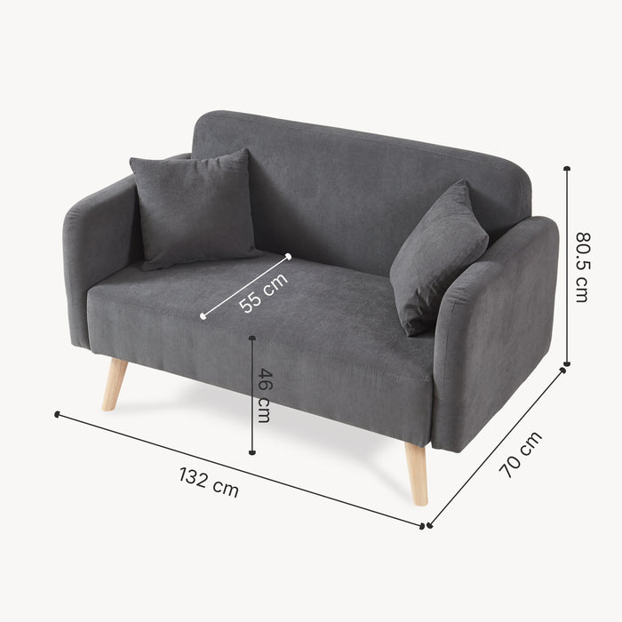 Divano Midt a 2 Posti in Velluto a Corde con Braccioli e 2 Cuscini - Grigio [en.casa]