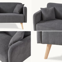 Divano Midt a 2 Posti in Velluto a Corde con Braccioli e 2 Cuscini - Grigio [en.casa]