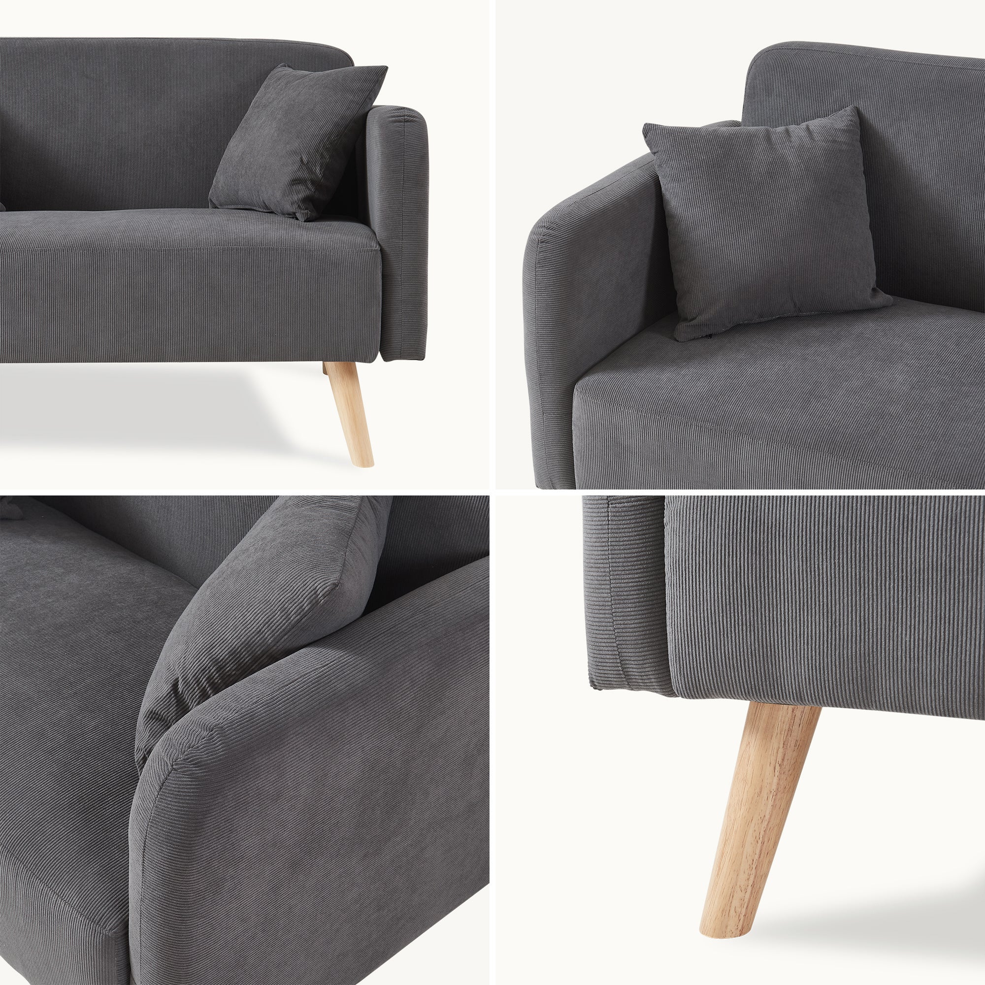 Divano Midt a 2 Posti in Velluto a Corde con Braccioli e 2 Cuscini - Grigio [en.casa]