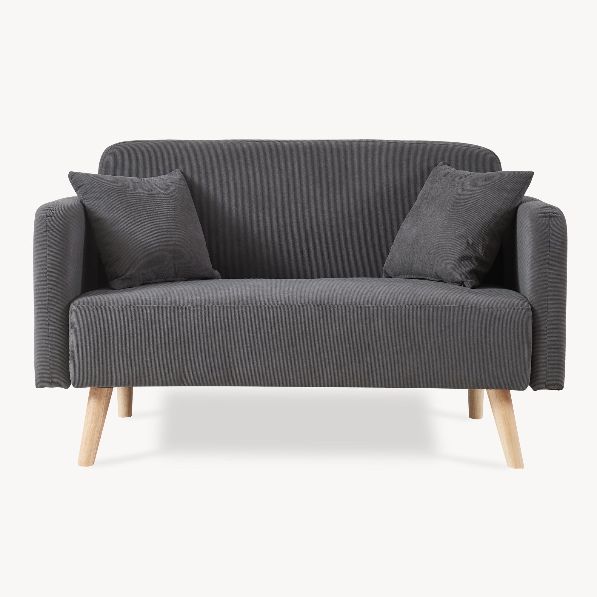 Divano Midt a 2 Posti in Velluto a Corde con Braccioli e 2 Cuscini - Grigio [en.casa]