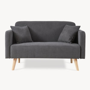 Divano Midt a 2 Posti in Velluto a Corde con Braccioli e 2 Cuscini - Grigio [en.casa]