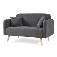 Divano Midt a 2 Posti in Velluto a Corde con Braccioli e 2 Cuscini - Grigio [en.casa]