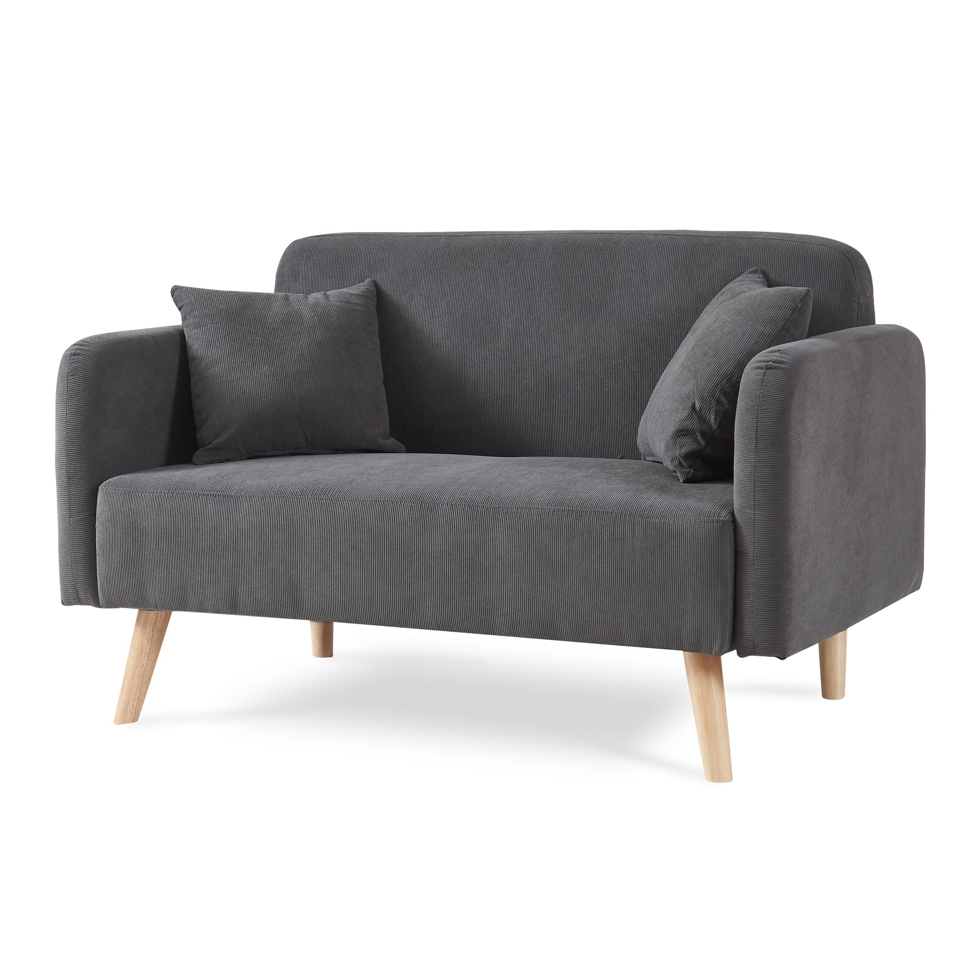 Divano Midt a 2 Posti in Velluto a Corde con Braccioli e 2 Cuscini - Grigio [en.casa]