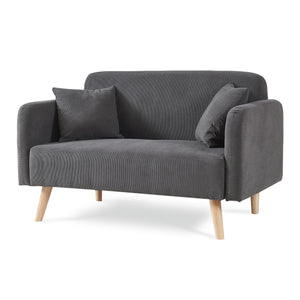 Divano Midt a 2 Posti in Velluto a Corde con Braccioli e 2 Cuscini - Grigio [en.casa]