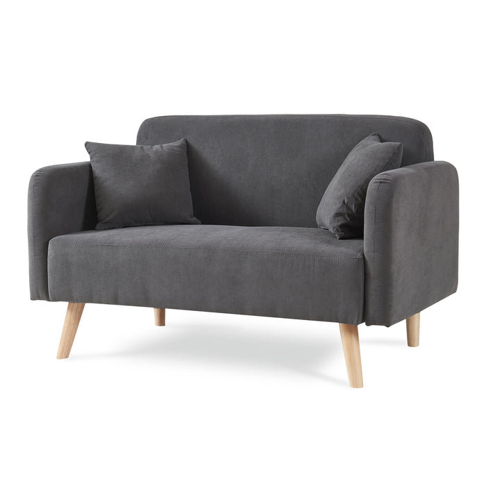 Divano Midt a 2 Posti in Velluto a Corde con Braccioli e 2 Cuscini - Grigio [en.casa]