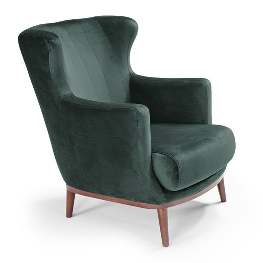 Poltrona da camera ETRO’ MADE IN ITALY, stile vintage, tessuto velluto antimacchia e idrorepellente, piedi in legno finitura noce, ideale per soggiorno, camera, studio, hotel e bar, colore Petrolio