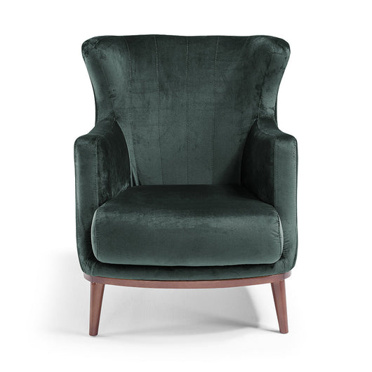 Poltrona da camera ETRO’ MADE IN ITALY, stile vintage, tessuto velluto antimacchia e idrorepellente, piedi in legno finitura noce, ideale per soggiorno, camera, studio, hotel e bar, colore Petrolio