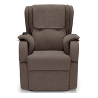 Poltrona relax elettrica Berlino per anziani, 2 motori, 4 ruote, Kit Batteria, reclinazione e alzapersona, braccioli estrabili, Tessuto Antimacchia, colore Fango