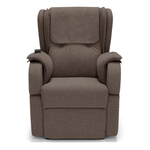 Poltrona relax elettrica Berlino per anziani, 2 motori, 4 ruote, Kit Batteria, reclinazione e alzapersona, braccioli estrabili, Tessuto Antimacchia, colore Fango