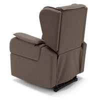 Poltrona relax elettrica Berlino per anziani, 2 motori, 4 ruote, Kit Batteria, reclinazione e alzapersona, braccioli estrabili, Tessuto Antimacchia, colore Fango