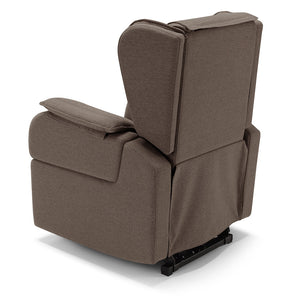 Poltrona relax elettrica Berlino per anziani, 2 motori, 4 ruote, Kit Batteria, reclinazione e alzapersona, braccioli estrabili, Tessuto Antimacchia, colore Fango