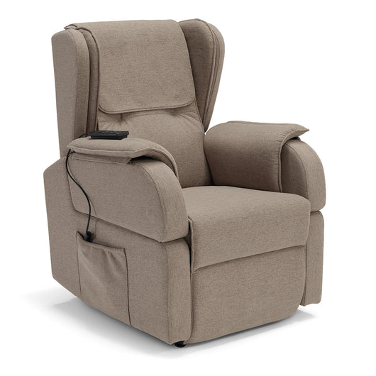 Poltrona relax elettrica Berlino per anziani, 2 motori, 4 ruote, reclinazione e alzapersona, braccioli estrabili, Tessuto Antimacchia, colore Tortora