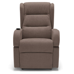 Poltrona relax elettrica Bilbao per anziani, 2 motori, 2 ruote, reclinazione e alzapersona, Kit Batteria, braccioli estrabili, doppia pediera, colore Fango