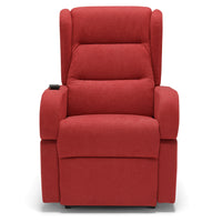 Poltrona relax elettrica Bilbao per anziani, 2 motori, 2 ruote, reclinazione e alzapersona, Kit Batteria, braccioli estrabili, doppia pediera, colore Rosso