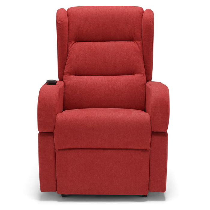 Poltrona relax elettrica Bilbao per anziani, 2 motori, 2 ruote, reclinazione e alzapersona, Kit Batteria, braccioli estrabili, doppia pediera, colore Rosso