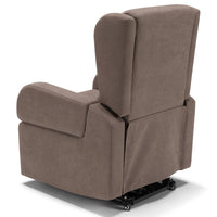 Poltrona relax elettrica Bilbao per anziani, 2 motori, 2 ruote, reclinazione e alzapersona, Kit Batteria, braccioli estrabili, doppia pediera, colore Fango