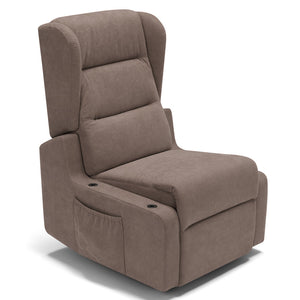 Poltrona relax elettrica Bilbao per anziani, 2 motori, 2 ruote, reclinazione e alzapersona, Kit Batteria, braccioli estrabili, doppia pediera, colore Fango