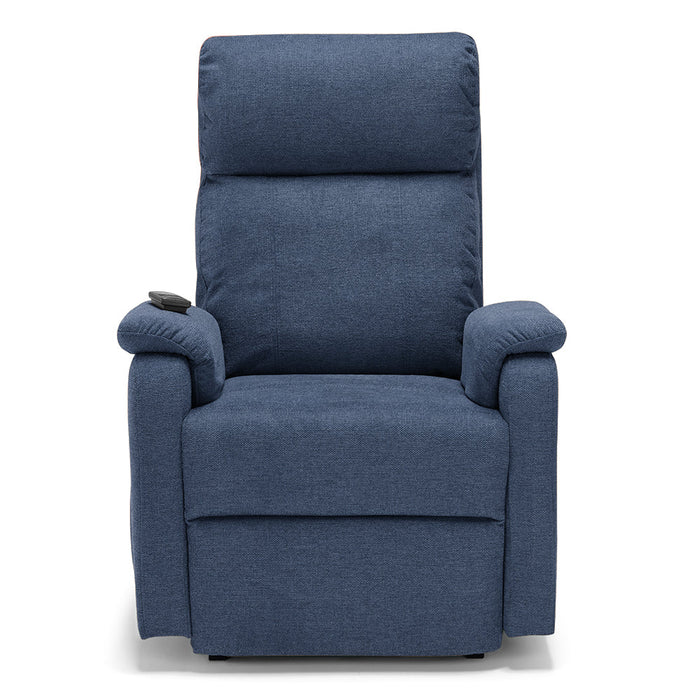 Poltrona relax elettrica Denver per anziani, 2 motori, 2 ruote, reclinazione e alzapersona, sponde estraibili, doppia pediera estensibile, colore Blu