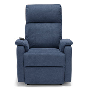 Poltrona relax elettrica Denver per anziani, 2 motori, 2 ruote, reclinazione e alzapersona, Kit batteria, sponde estraibili, doppia pediera estensibile, colore Blu