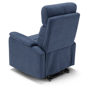 Poltrona relax elettrica Denver per anziani, 2 motori, 2 ruote, reclinazione e alzapersona, Kit batteria, sponde estraibili, doppia pediera estensibile, colore Blu