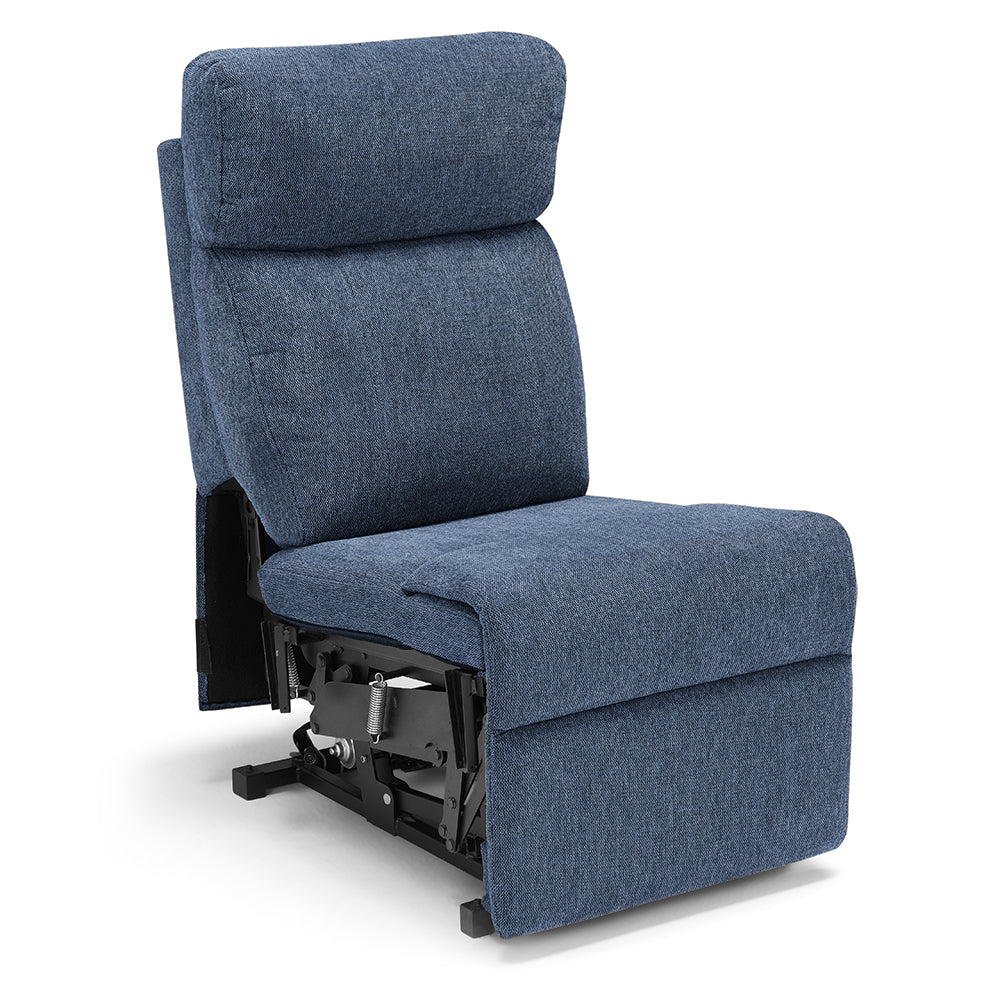 Poltrona relax elettrica Denver per anziani, 2 motori, 4 ruote, Kit Batteria, reclinazione e alzapersona, sponde estraibili, doppia pediera estensibile, colore Blu