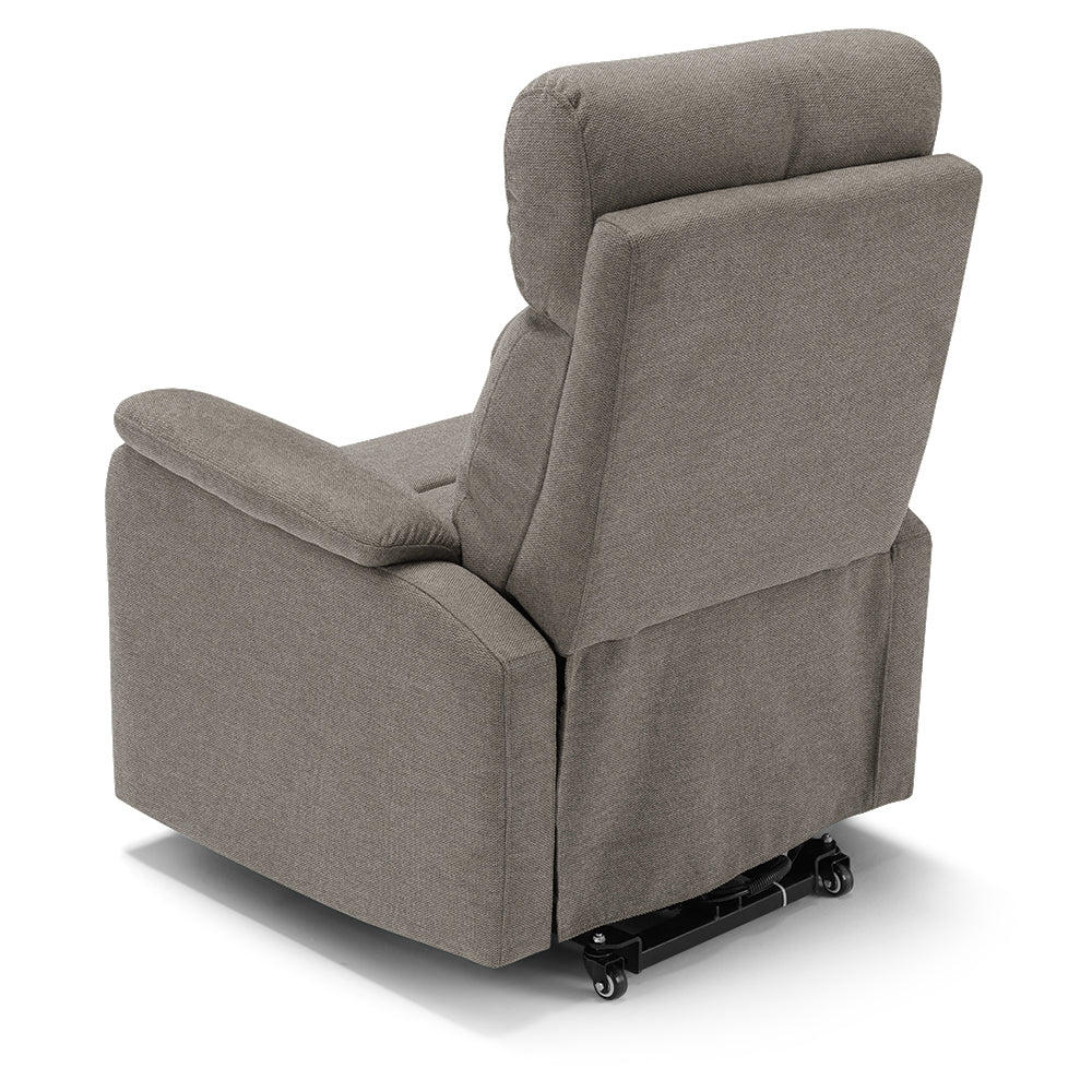 Poltrona relax elettrica Denver per anziani, 2 motori, 2 ruote, reclinazione e alzapersona, sponde estraibili, doppia pediera estensibile, colore Fango