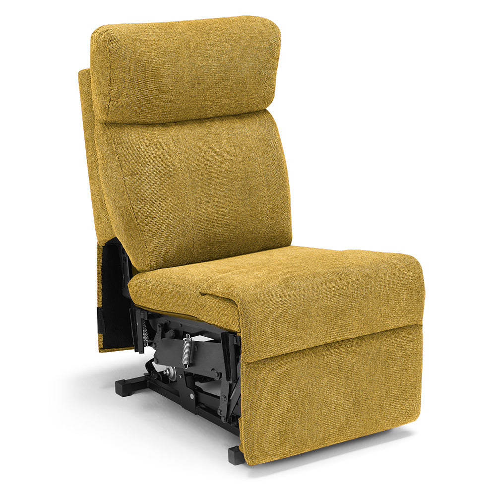 Poltrona relax elettrica Denver per anziani, 2 motori, 2 ruote, reclinazione e alzapersona, sponde estraibili, doppia pediera estensibile, colore Senape