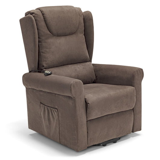 Poltrona relax elettrica Detroit per anziani, 2 motori, 2 ruote, reclinazione e alzapersona, cuscinetto lombare, idrorepellente, colore Fango