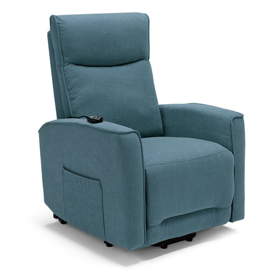 Poltrona relax elettrica LONDRA per anziani, 2 motori, 2 ruote posteriori, Kit Batteria, sistema reclinazione e alzapersona, tessuto idrorepellente, colore Petrolio