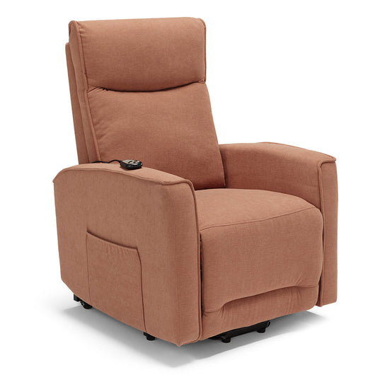 Poltrona relax elettrica LONDRA per anziani, 2 motori, 2 ruote posteriori, sistema reclinazione e alzapersona, tessuto idrorepellente , colore Terra