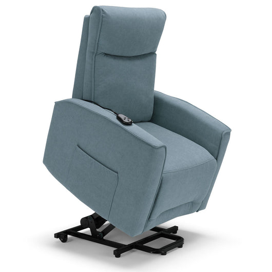 Poltrona relax elettrica LONDRA per anziani, 2 motori, 2 ruote posteriori, sistema reclinazione e alzapersona, tessuto idrorepellente , colore Carta da Zucchero