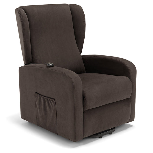 Poltrona relax elettrica NEW ORLEANS per anziani e disabili con 2 motori per schienale e pediera, 4 ruote, Kit Batteria, reclinazione e alzapersona, tessuto idrorepellente, colore Fango