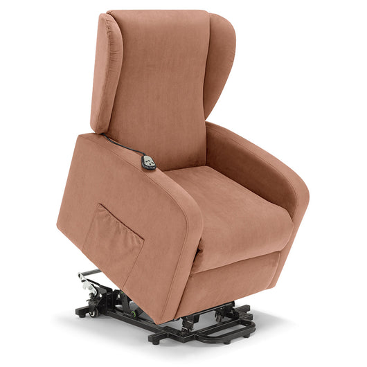 Poltrona relax elettrica NEW ORLEANS per anziani e disabili con 2 motori per schienale e pediera, 4 ruote per lo spostamento, reclinazione e alzapersona, tessuto idrorepellente, colore Terra