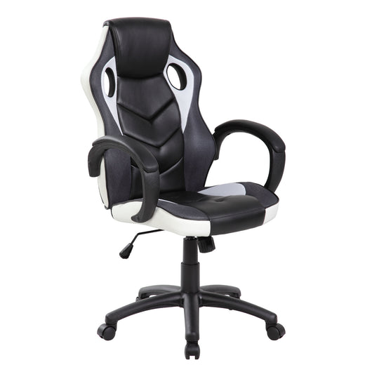 Poltrona gaming girevole con ruote e braccioli nero bianco Gerep Troy